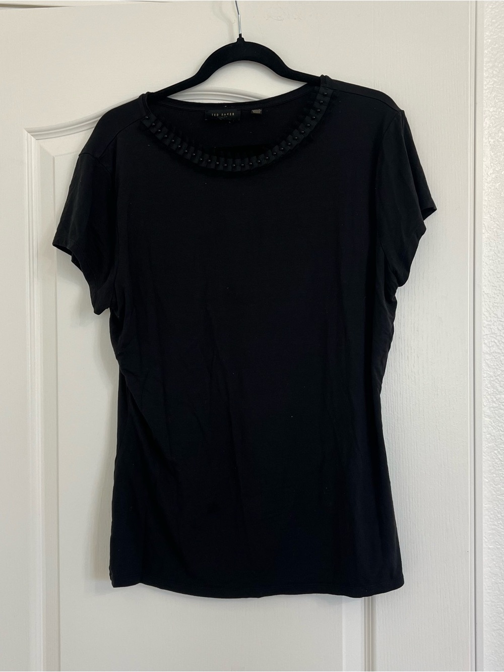Ted Baker Black Beaded Neck Cap-Sleeve Tee